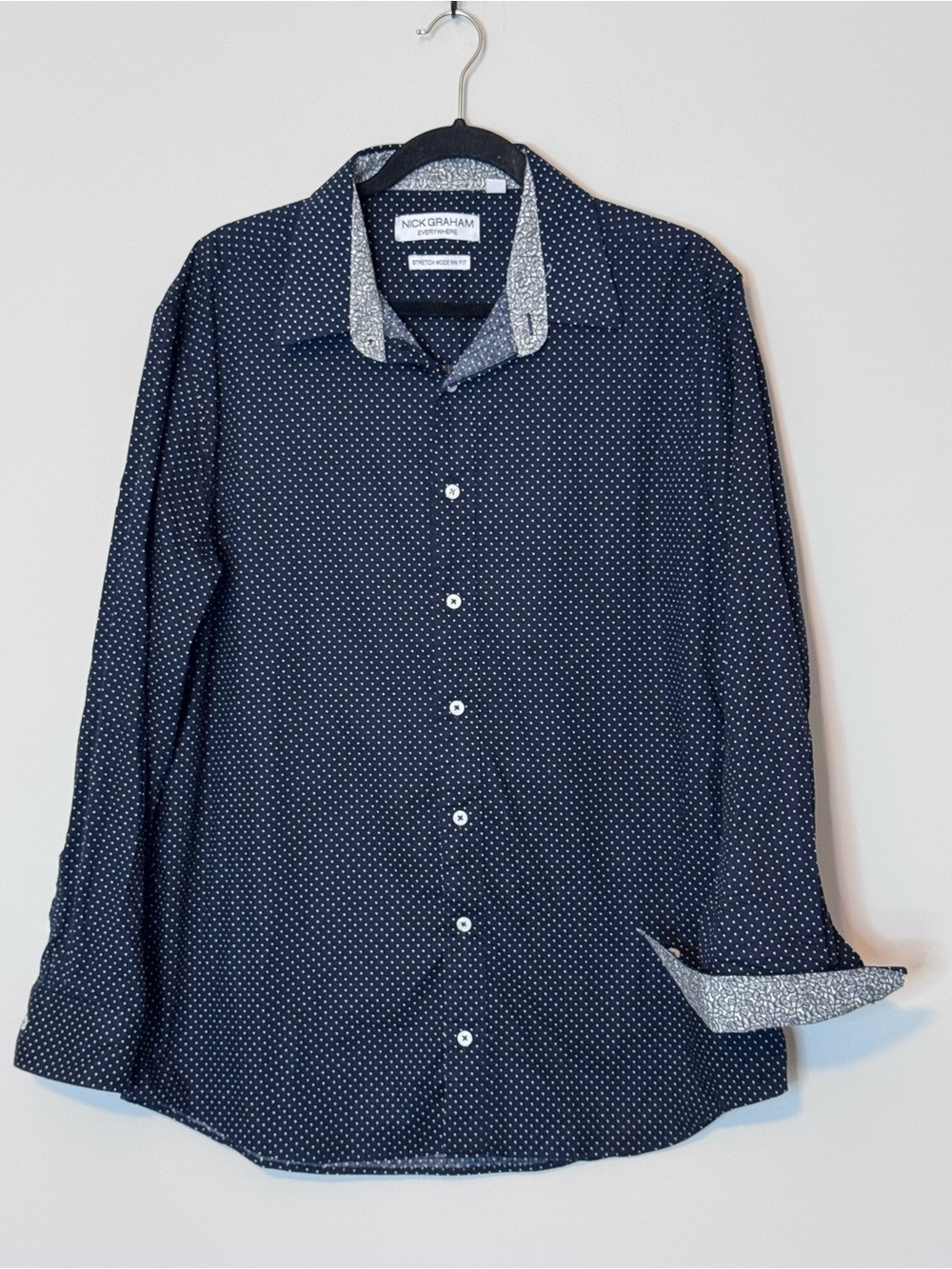 Nick Graham Men’s XL Navy White Polka Dot Button-Down Shirt